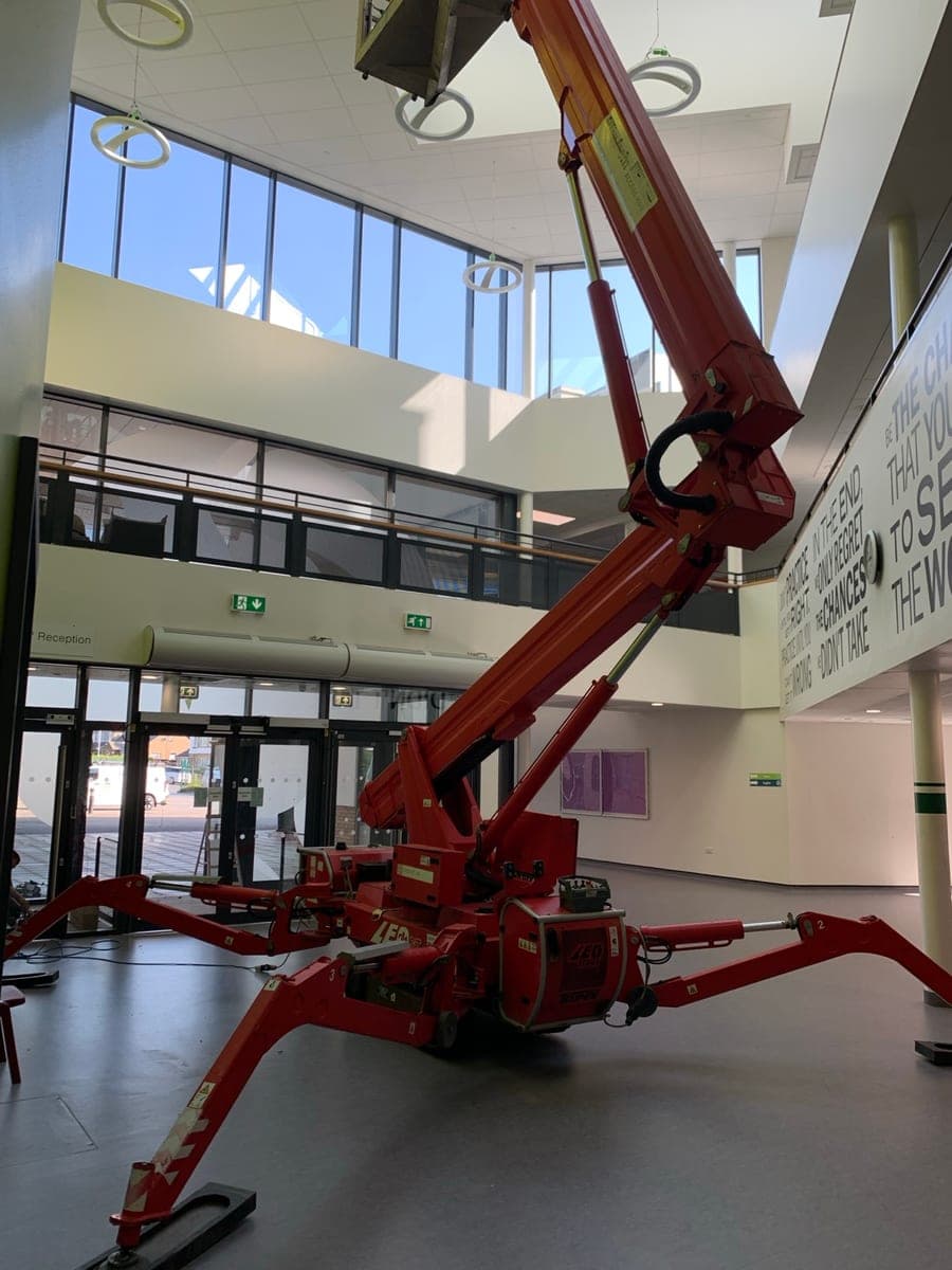 TEUPEN LEO 21 GT spider lift set up for high-level cleaning access in Keighley